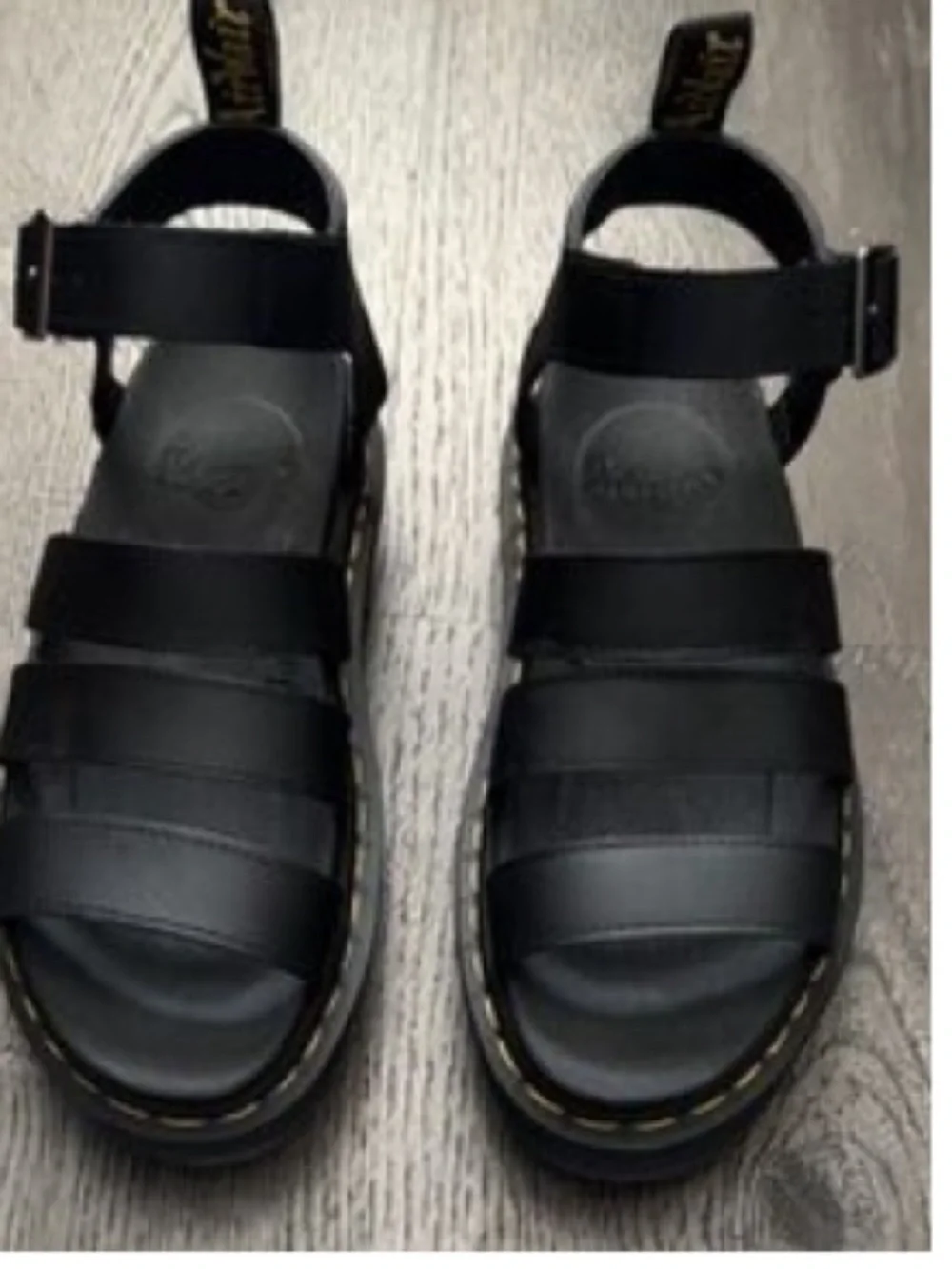 Dr Marten Blaire Black Leather Strappy Sandals with Yellow Stitching Sz 5 Women